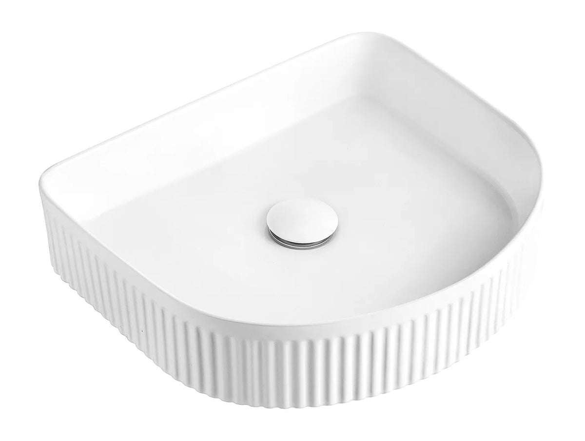 ARCHIE FRENCH FLUTED BASIN MATTE WHITE 415X365mm