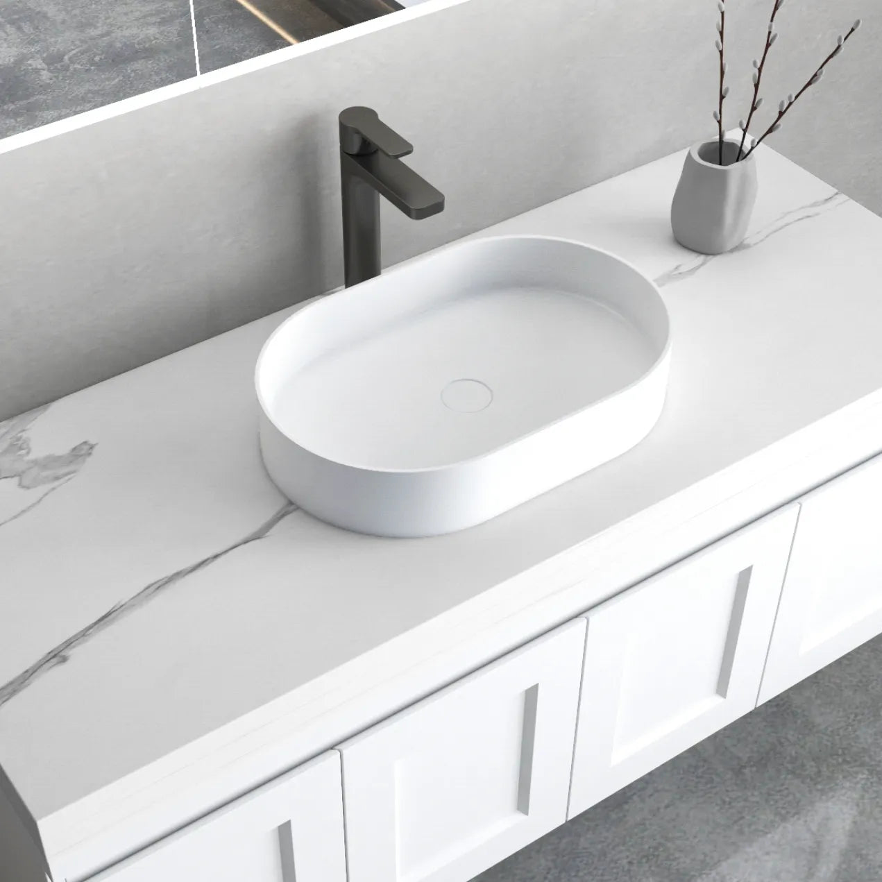 Matte White Noosa Solid Surface Basin 585x385mm (No Overflow)