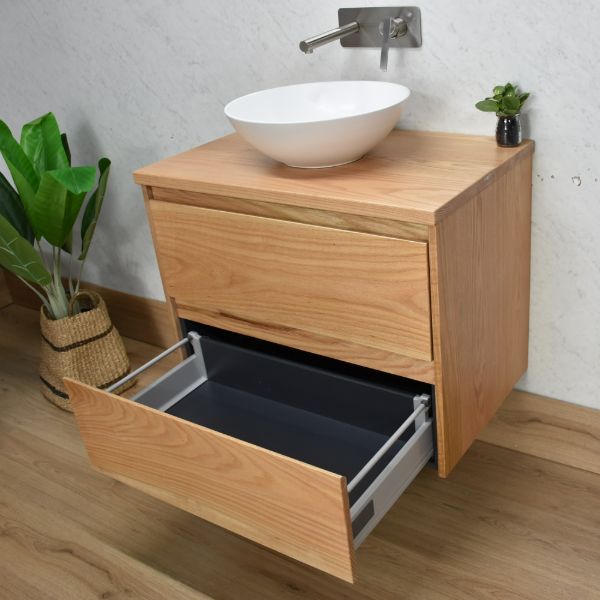 Amazon 750 Wall Hung American Oak natural Timber Bathroom Vanity