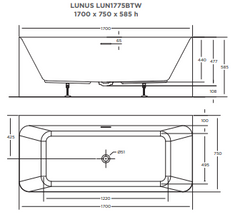 LUNUS Back-to-wall bath-GLOSS WHITE 1700mm