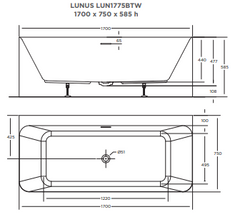 LUNUS Back-to-wall bath-GLOSS WHITE 1500mm