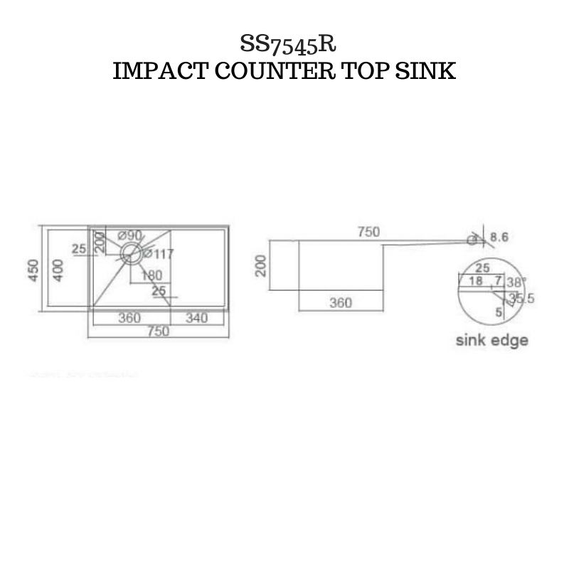 Stainless  Steel Kitchen Sink - SS7545R