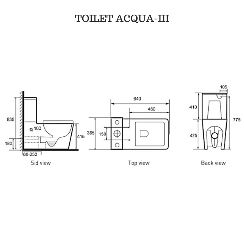 Aqua iii Wall faced boxed rim Square shape toilet suite