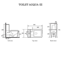 Aqua iii Wall faced boxed rim Square shape toilet suite