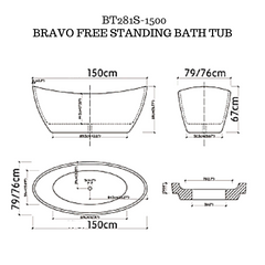 Bravo Oval shape freestanding Bath tub - 1700mm