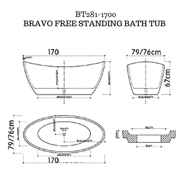 Oval shape freestanding Bath tub - BRAVO 1700 -BT281
