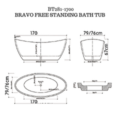 Bravo Oval shape freestanding Bath tub - 1700mm