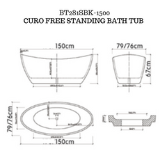 Black oval shape freestanding Bath tub -CURO 1700 BT281BK