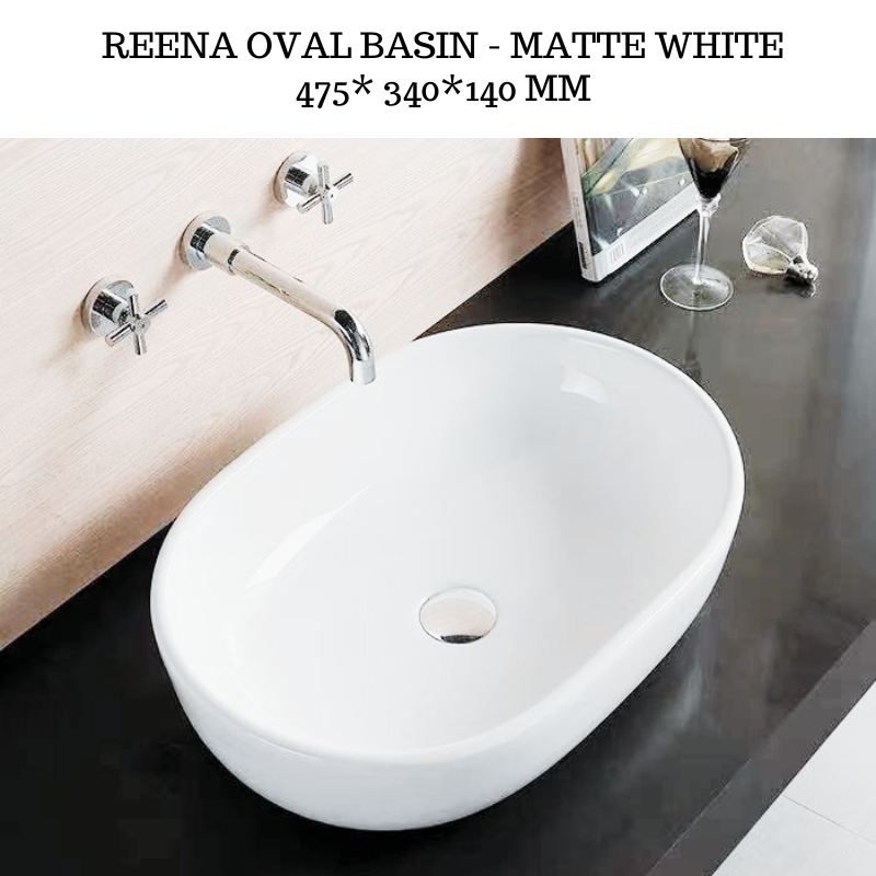 475mm Reena oval basin - Matte white