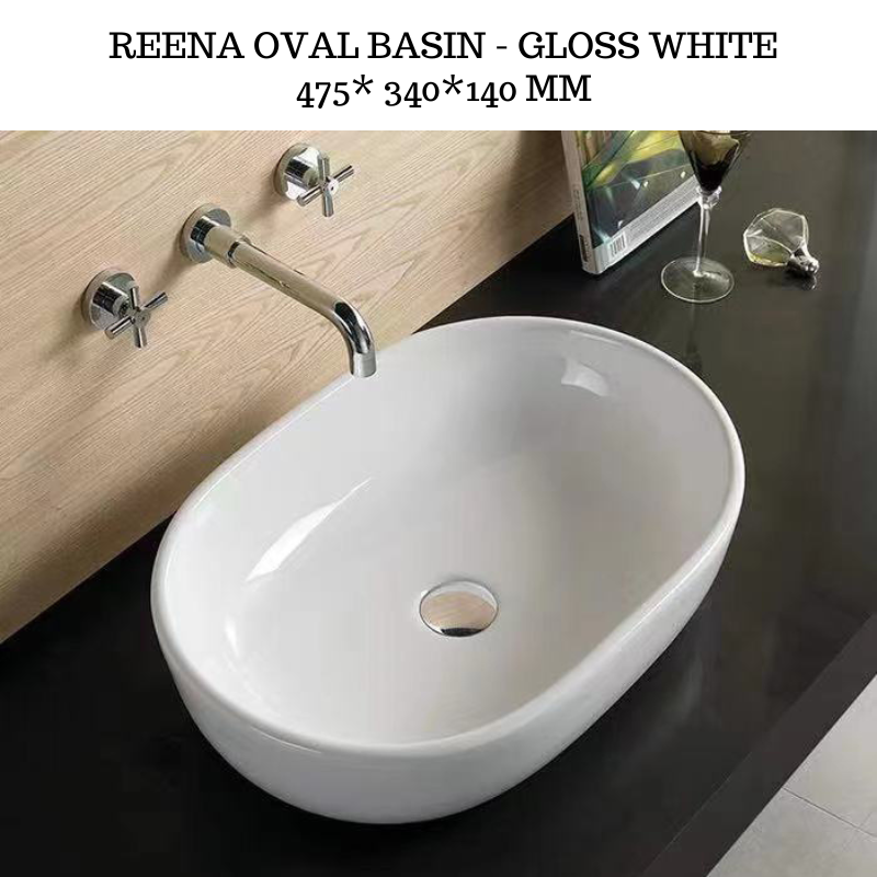 475mm Reena oval basin - Gloss white